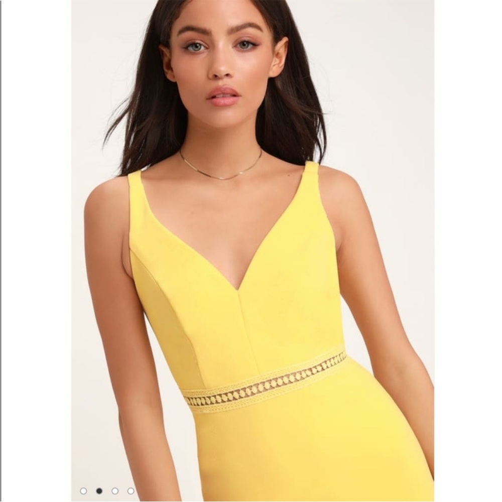 Lulus pale yellow Crotchet Lace Mini Dress